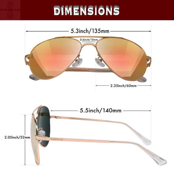 🇺🇸SIBERIAN Real Glass lenses COPPER Flash ROSE GOLD Aviator Sunglasses 60mm - Picture 4 of 13